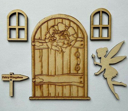 Wooden fairy door and - , windows