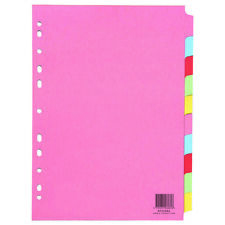 20 x A4 Index Dividers 10 Part Subject Folder Cards Ring Binder Lever Arch File