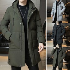 Mens Winter Hooded Long Jacket Quilted Bubble Coat Padded Puffer Warm Outwear UK