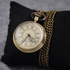 Vintage Pocket Watch Open Face Roman Numerals Dial Antique Quartz Fob Watches
