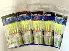 5 x Fladen herring Mackerel Sea Fishing Feathers 5 Hooks Size 4 - Green Tinsel