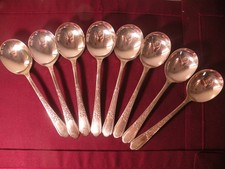 8 Oneida Floral II Simeon Rogers 1938 Round Bowl Gumbo Soup Spoons 7"