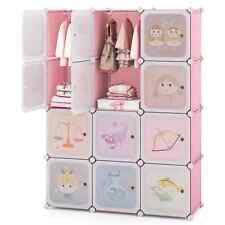COSTWAY Portable Kids Wardrobe Bedroom 12-Cube Baby Closet-Pink