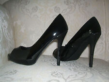 PRIMARK SIZE 3 4 5 6 7 8 BLACK PATENT PEEP TOE HIGH HEEL COURT SHOES *BRAND NEW*