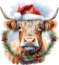 Christmas Highland Cow Wall Art Bedroom Window Decor Vinyl Sticker Decal 6 Sizes
