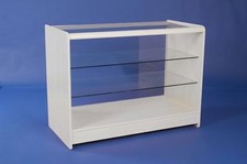 WHITE  GLASS DISPLAY COUNTER 1200MM RETAIL SHOP FITTINGS SHOWCASE NEW