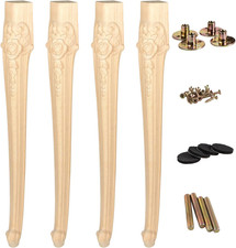 30 Inch / 75Cm Wooden Furniture Legs, Set of 4 European Style Solid Wood Carving