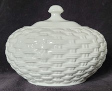 Belleek white bone china Basketweave lidded sugar bowl - 12 cm