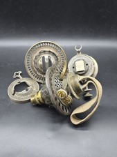 Antique duplex brass antique oil lamp burners with wick winders Small Job Lot