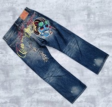 Christian Audigier Hip Hop Rap Baggy Skull Embroidered Denim Mens Jeans Waist 34