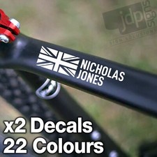 x2 PERSONALISED ENGLAND FLAG BIKE FRAME NAME STICKERS VINYL DECAL CYCLE HELMET