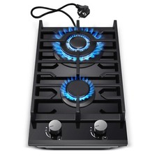 2 Burners Gas Hob 30cm Kitchen Built In Cooktop Tempered Glass Ng/lpg Dual Fuel
