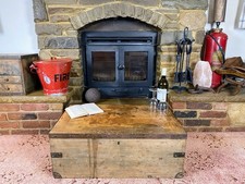 Old Antique Pine Chest, Vintage Wooden Storage Trunk, Blanket Box, Coffee Table.