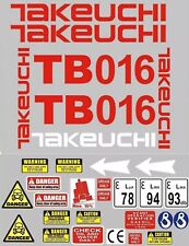 Decal Sticker set for: Takeuchi TB016  Mini Digger Pelle Bagger