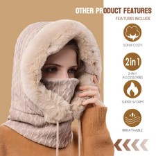 Sherpa Hood Ski Mask Winter Balaclava Windproof Warm Hood Cover Hat Cap Scarf