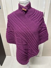 Irish Hand Knit Aran Poncho with Button Class Size Small to Medium