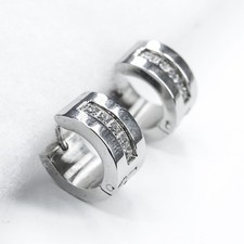 Diamonique DQCZ Huggie Earrings Silver Tone Stainless Steel CZ Crystal Hoop QVC