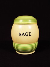 RARE 1930s GREEN BANDED SAGE JAR with LID STREAMLINE T G GREEN YELLOW WARE MINT