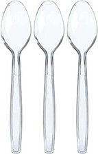 50 pc Disposable Clear Plastic Spoons Table Heavy Duty  Cutlery Spoons Reusable