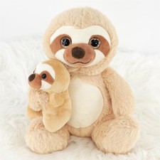 Plush Mum and Baby Sloth Teddy Soft Toy for Kids Cuddly Stuffed Wild Animal Toy