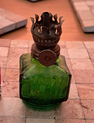 Mini green glass oil lamp - mini,
