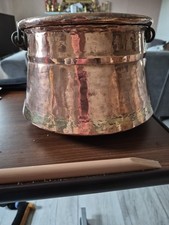 Vintage Copper Pot Hand Beaten with Iron Handle and Circle for Hanging Decor