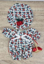 Vintage Style Dolls Clothing Green Chequered Floral Pattern.