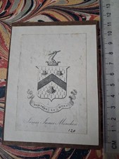 18/19th cent Armorial EX-LIBRIS BOOKPLATE ~ James Minchin (Stuck On Card).