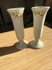 Sadler Apple Blossom Bud Vases Pair Green Floral 14cms