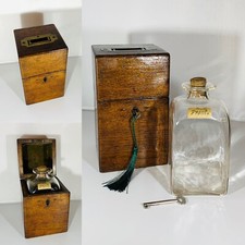 Fabulous 19thC Army Officers Oak Cased Campaign Decanter Tantalus with Key.