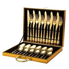 24 Piece Gold Set Luxury Polished Stainless Steel Cutlery Boxed-6 Person GIFT