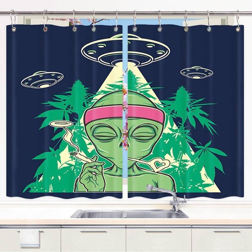 Funny alien hippie - funny, curtains