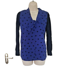 Designer SONIA RYKIEL star print pussy bow royal blue/black jumper top size S