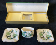 Masons Ironstone Mandalay Chartreuse Boxed Smokers Set unuse 2 Trays & 1 Spill