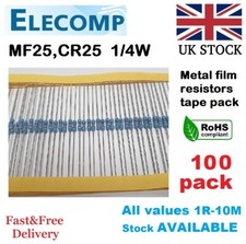 MF25 1/4W Resistors 1% All Values (0R-1K-10M) 100 Pack UK stock