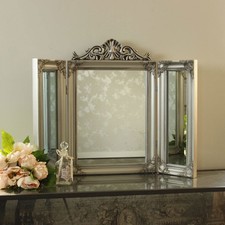 Silver Resin Ornate Dressing Table Triple Mirror Shabby French Chic Bedroom Home