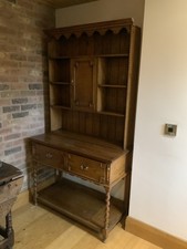 Oak Welsh Dresser Solid Wood Furniture, With Drawers And Centre Cupboard