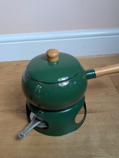 Vintage Retro 70s Green Enamel Fondue Set Pressed Steel NOS  Chocolate Or Cheese