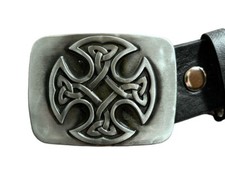 CELTIC KNOT BUCKLE + FREE Belt Irish cross design hammered ireland knotwork NEW