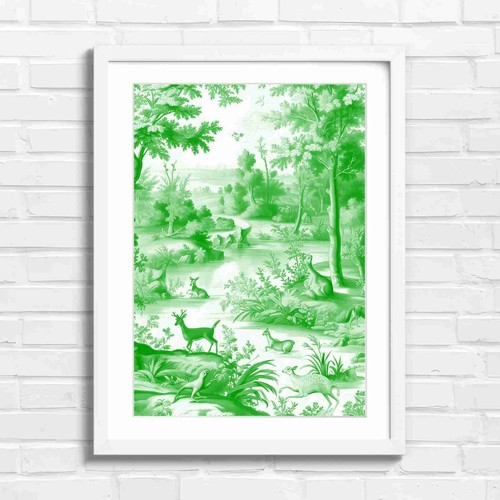 Pink toile jouy deer - toile,