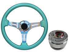 Mint Green Chrome TS Steering Wheel + Quick Release boss B30 for NISSAN