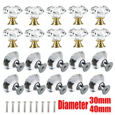 CLEAR CRYSTAL DIAMOND GLASS DOOR KNOBS CUPBOARD DRAWER FURNITURE HANDLE CABINET