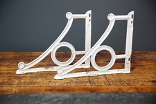 Antique Porcelain Cast Iron Sink Brackets Pair Set industrial shelf VTG white