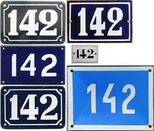 Old blue French house number 142 door gate plate steel enamel street sign - pick