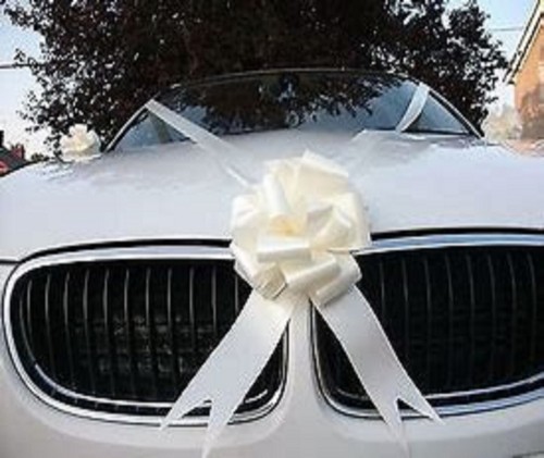 Ivory wedding car - wedding, ribbon