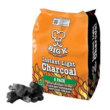 Big K Instant Light Lumpwood Charcoal - 6 x 1kg Easy to Use BBQ Coal Bags
