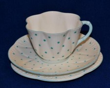 Vtg SHELLEY England Turquoise POLKA DOTS Pattern #13748/T Trio Cup Saucer Plate