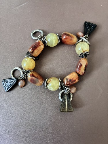 Vintage faux amber bead charm - amber,