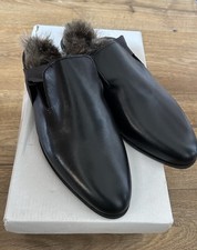 Topshop Leather Faux Fur Lined Backless Loafers Mules Closed Shoes Size 5 38 New