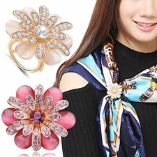 Women Elegant Scarf Buckle Ring Clip Flower Holder Pin Jewellery for Ladies